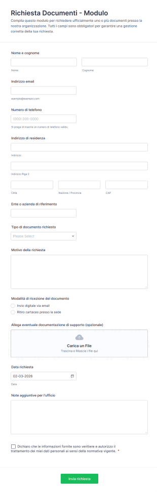 Richiesta Documenti Modulo