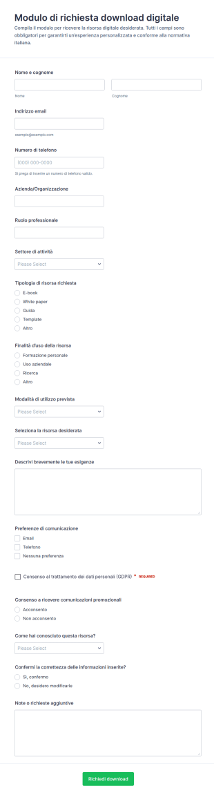 Richiesta Download Digitale Form