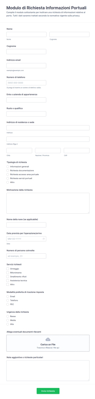 Richiesta Informazioni Sul Porto Form