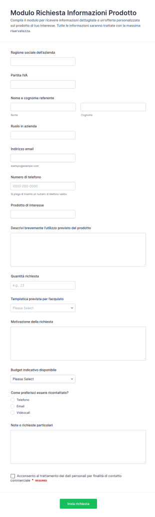 Richiesta Informazioni Sul Prodotto