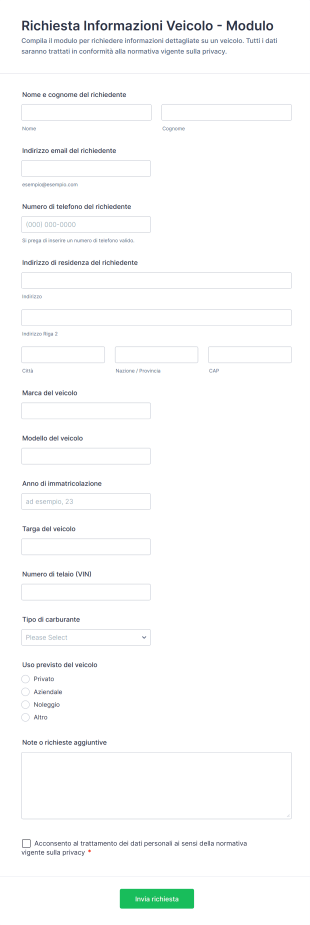 Richiesta Informazioni Veicolo Modulo