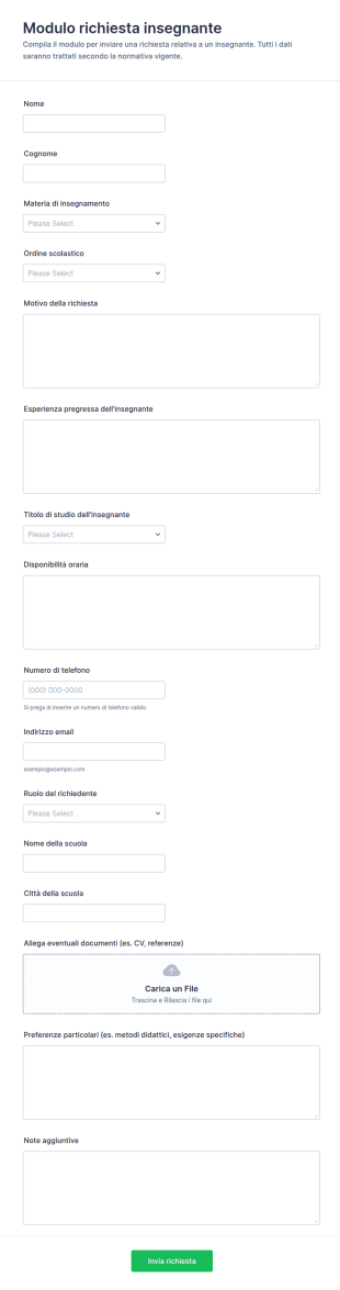 Richiesta Insegnante Form