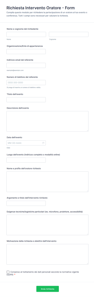 Richiesta Intervento Oratore Form
