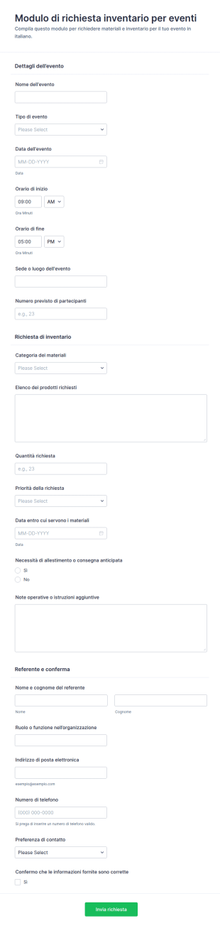 Richiesta Inventario Eventi