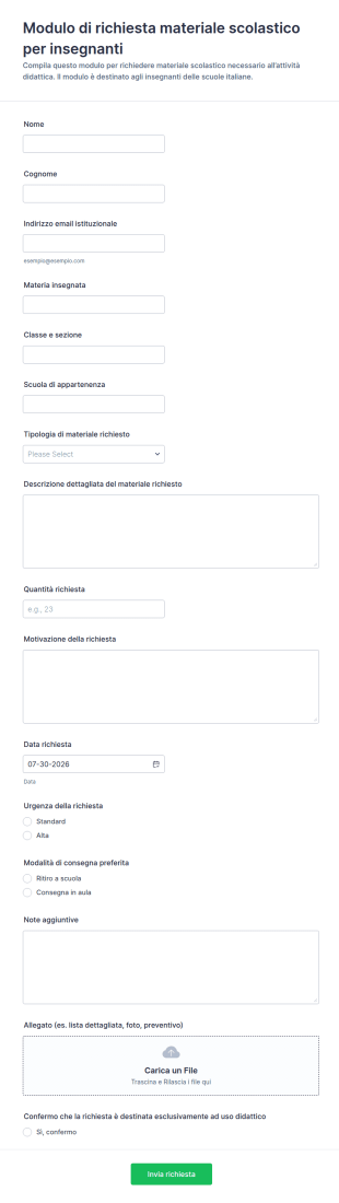 Richiesta Materiale Scolastico Per Docenti Form