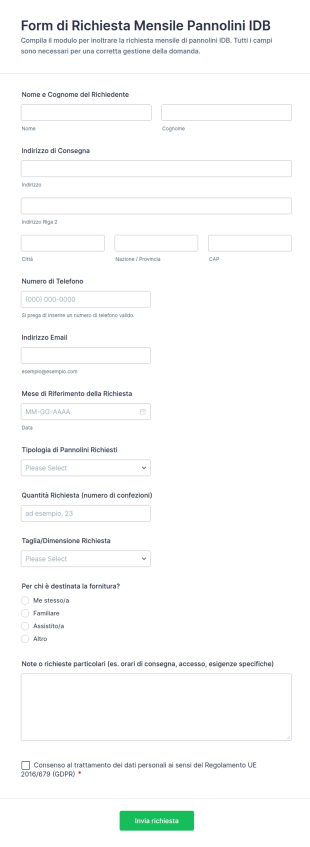 Richiesta Mensile Di Pannolini Form