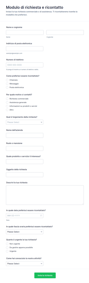 Richiesta Messaggio E Chiamata Form