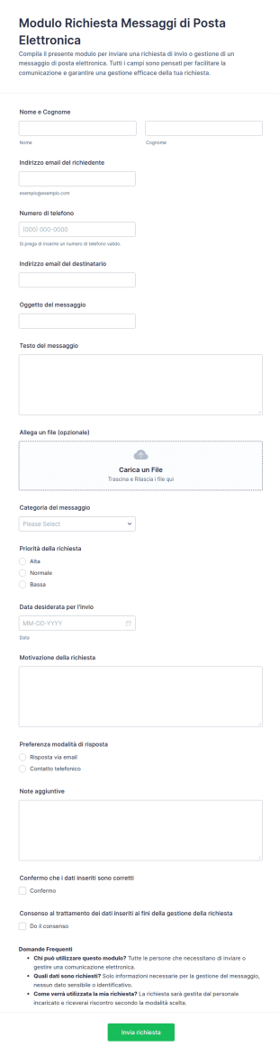 Richiesta Messaggio Email Form