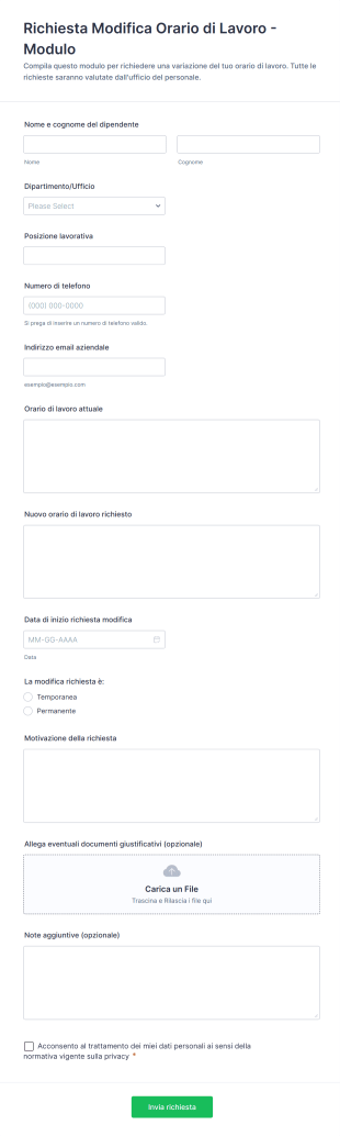 Richiesta Modifica Orario Di Lavoro Modulo | Jotform