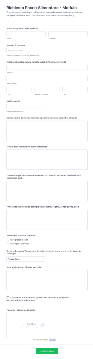 Richiesta Pacco Alimentare Modulo