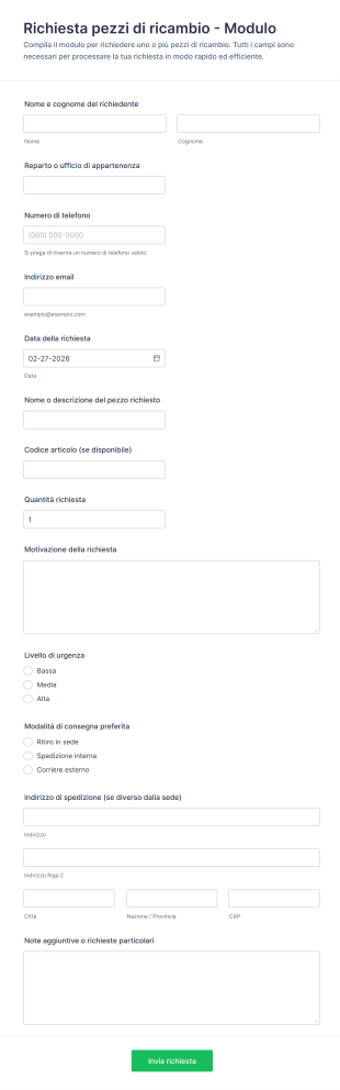 Richiesta Pezzi Di Ricambio Modulo