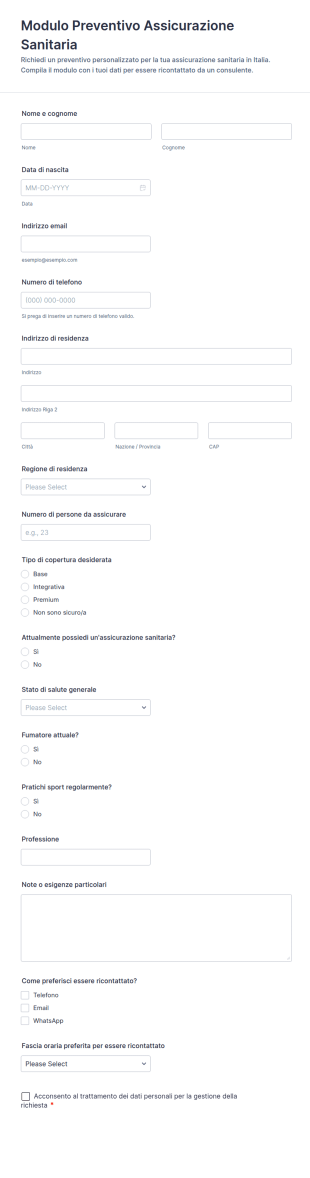 Richiesta Preventivo Assicurazione Sanitaria