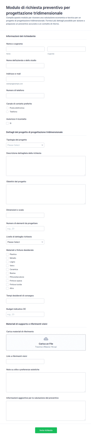 Richiesta Preventivo Per Progettazione Tridimensionale