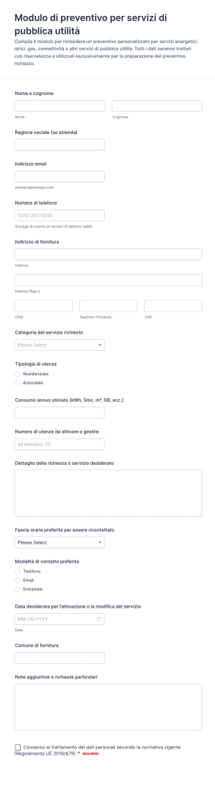 Richiesta Preventivo Servizi Utilità