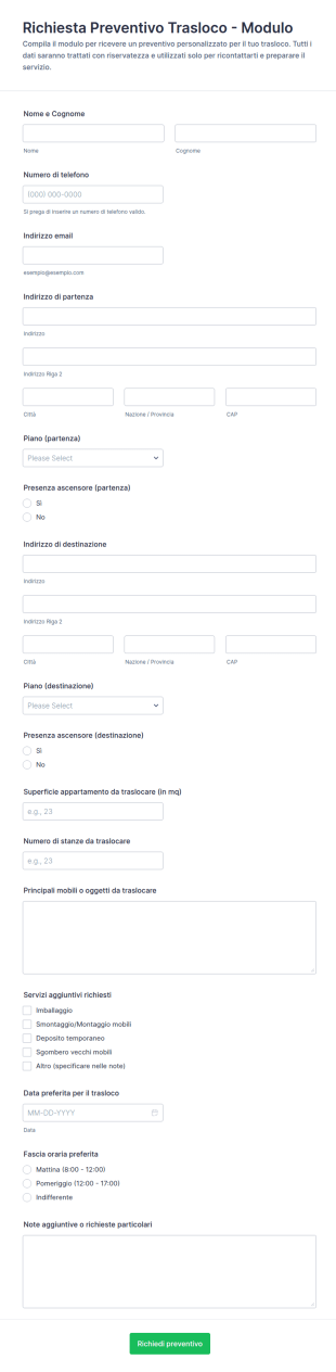 Richiesta Preventivo Trasloco