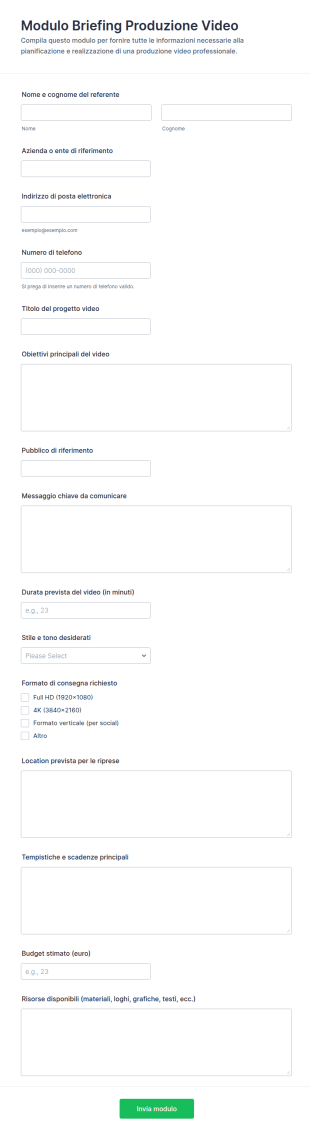 Richiesta Produzione Video Brief Form