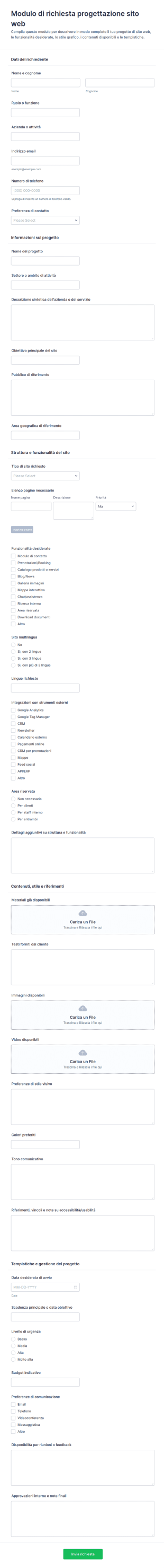 Richiesta Progettazione Sito Web Form