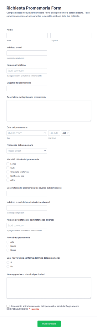 Richiesta Promemoria Form