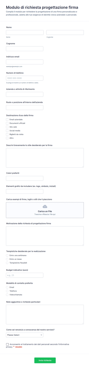 Richiesta Proposta Design Di Firma Form