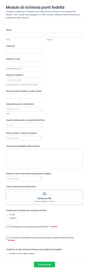 Richiesta Punti Fedeltà