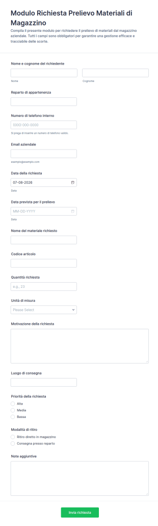 Richiesta Rifornimento Scorte Form