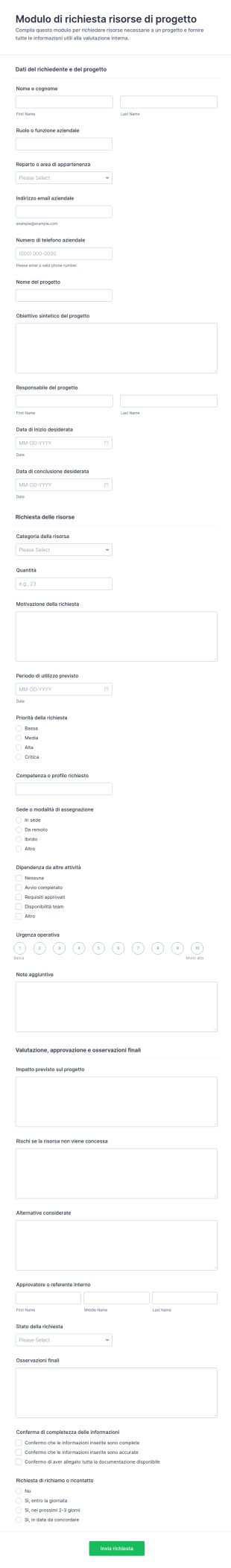 Richiesta Risorse Di Progetto Form