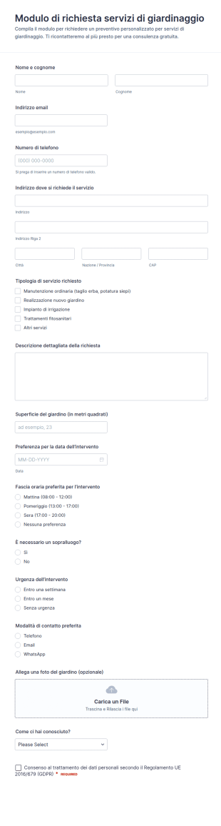Richiesta Servizi Di Giardinaggio