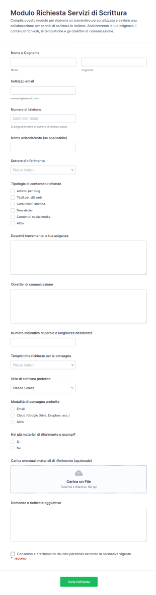Richiesta Servizi Di Scrittura Form