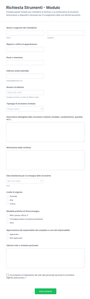Modulo Di Richiesta Strumenti