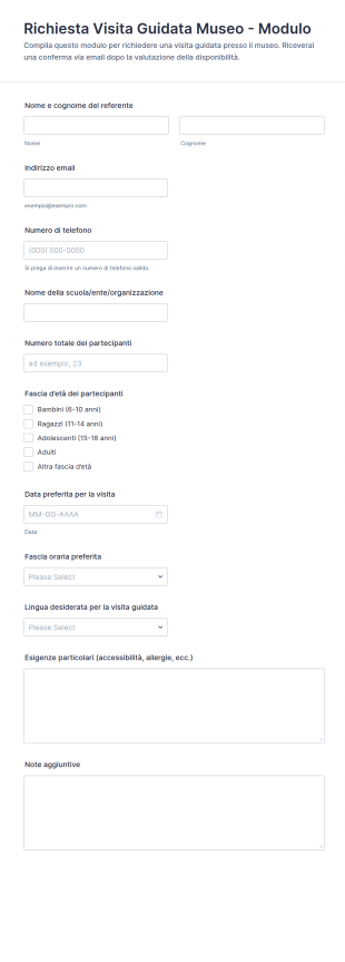Richiesta Visita Guidata Museo Modulo