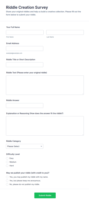Riddle Creation Survey Form Template