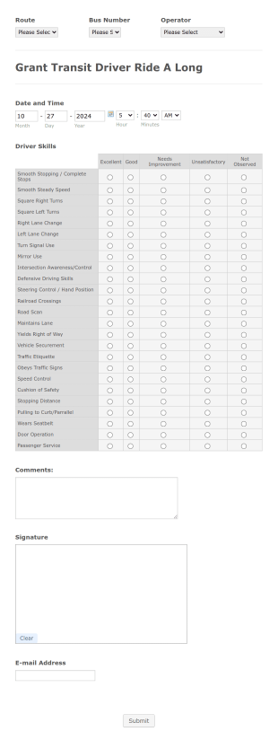Bus Driver Evaluation Form Template