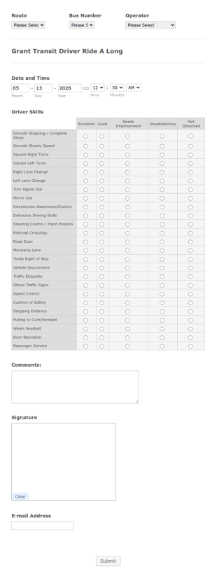 Bus Driver Evaluation Form Template