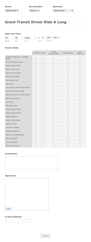 Bus Driver Evaluation Form Template