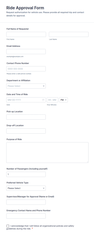 Ride Approval Form Template