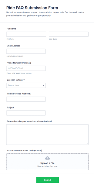 Ride FAQ Submission Form Template