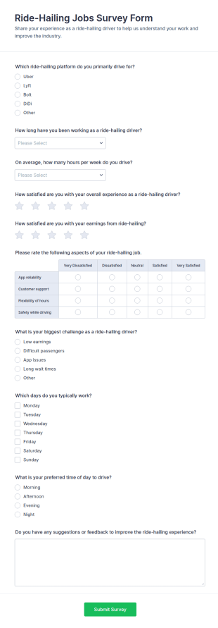 Ride Hailing Jobs Survey Form Template