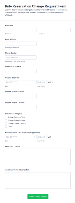 Ride Reservation Change Request Form Template