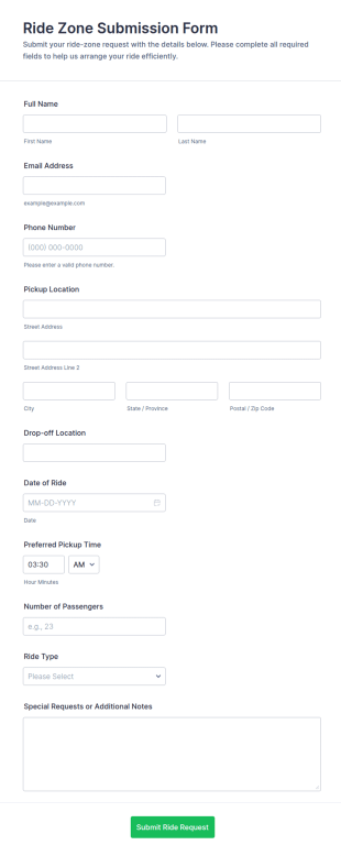 Ride Zone Submission Form Template