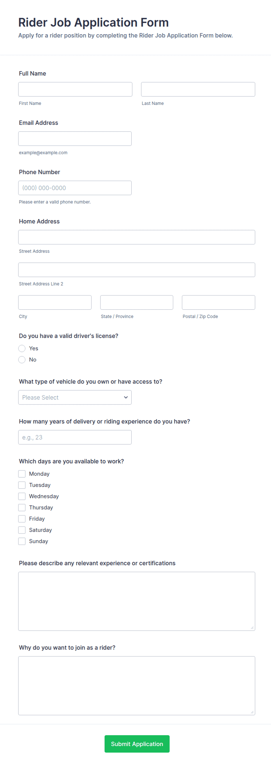 Rider Job Application Form Template | Jotform
