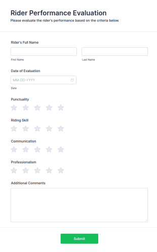 Rider Performance Evaluation Form Template