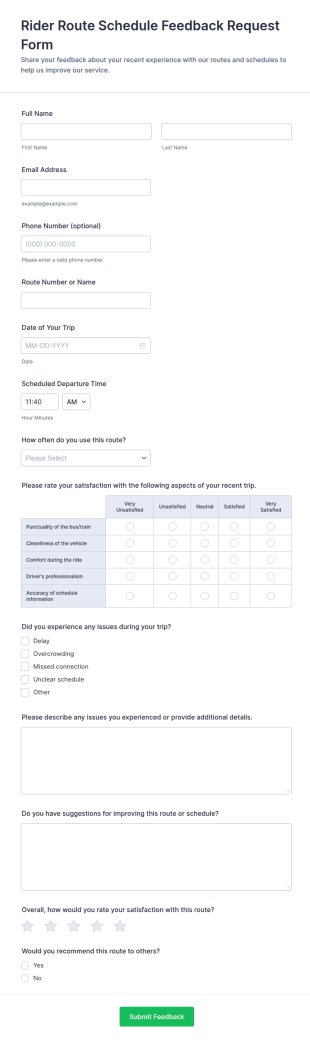Rider Route Schedule Feedback Request Form Template