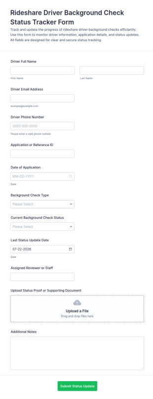 Rideshare Driver Background Check Status Tracker Form Template