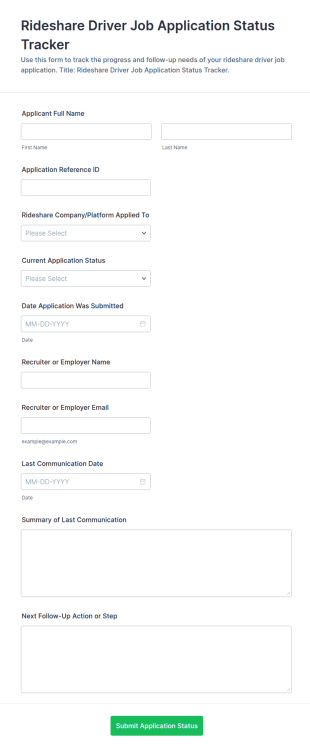 Rideshare Driver Job Application Status Tracker Form Template