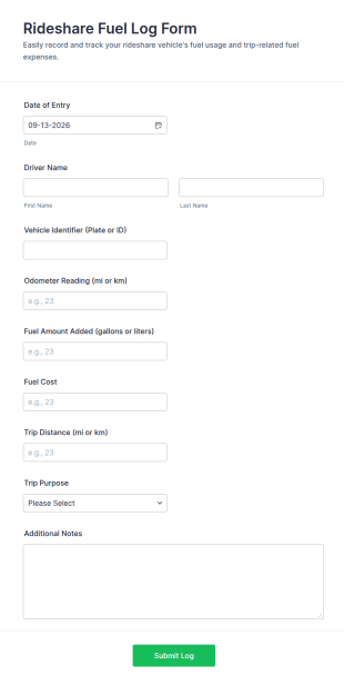 Rideshare Fuel Log Form Template