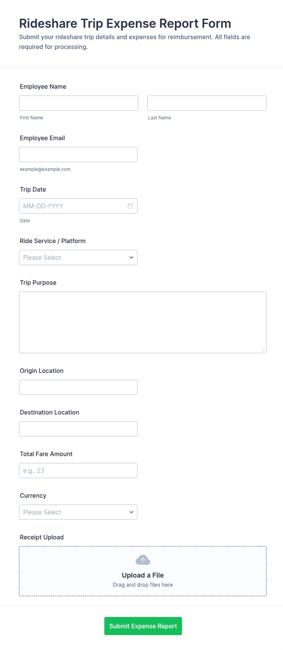 Rideshare Trip Expense Report Form Template | Jotform