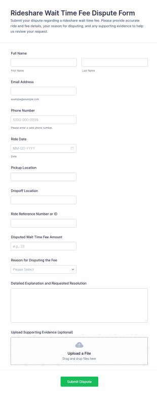 Rideshare Wait Time Fee Dispute Form Template