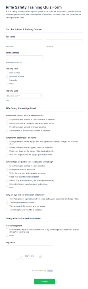 Rifle Safety Training Quiz Form Template
