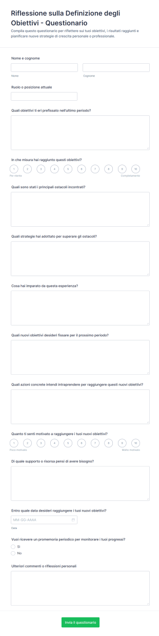 Riflessione Sulla Definizione Degli Obiettivi Questionario