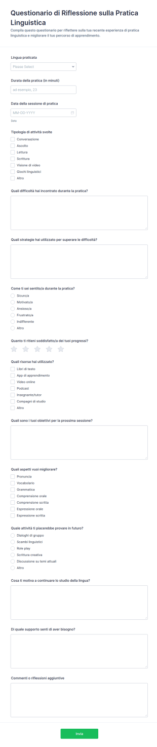 Riflessione Sull’apprendimento Linguistico Survey